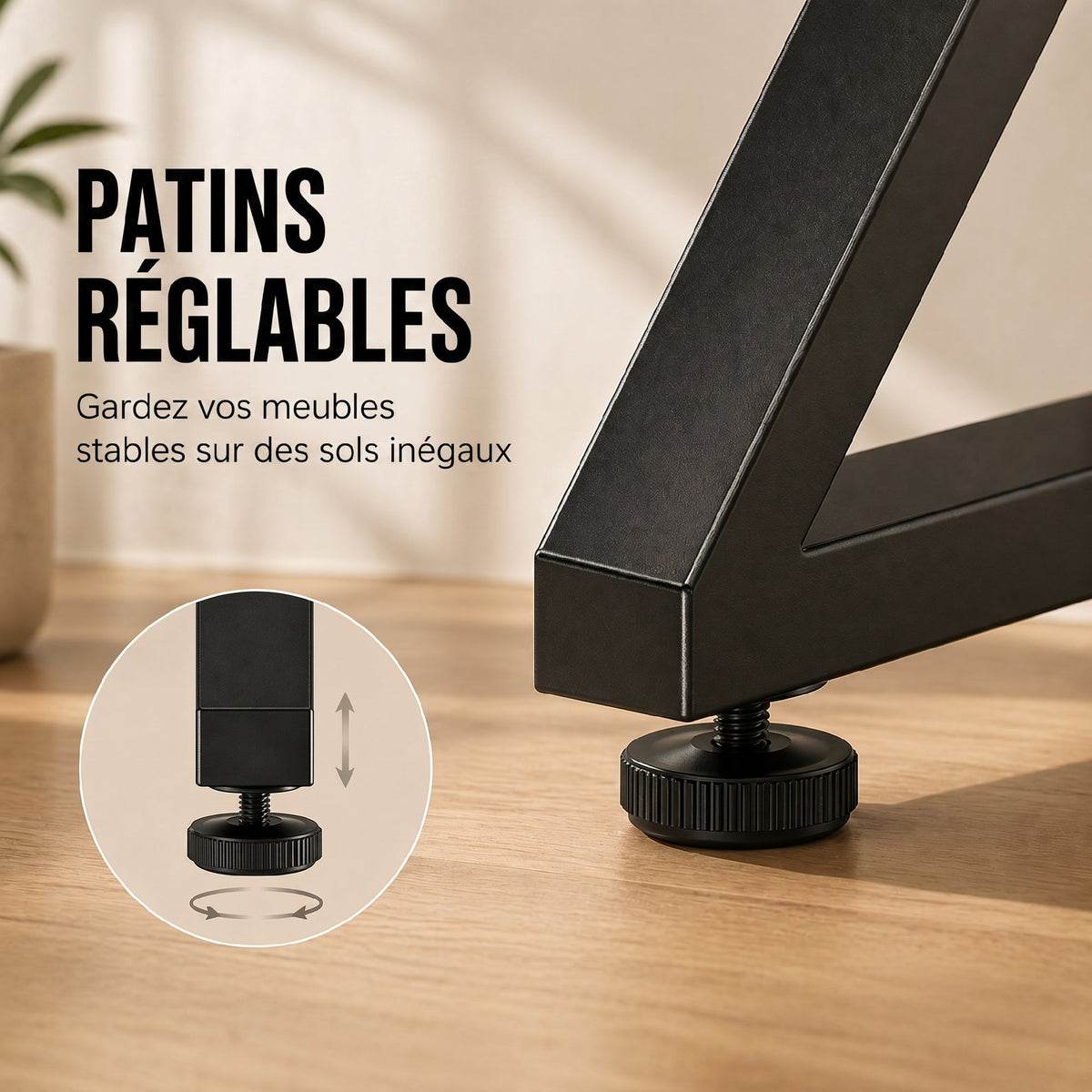 Pieds de table en acier, 60 x 72 cm, lot de 2 pieds de bureau en forme X avec patins réglables et vis, noir
