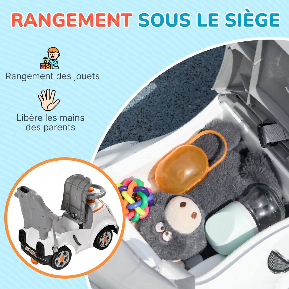 Porteur enfants, porteur bébé voiture à pousser 3 en 1 avec robot thème, pédales, poignée parentale, blanc