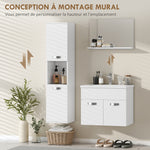 Ensemble de Meubles de Salle de Bain 4 Pièces, Mural, avec Miroir, Meuble sous Vasque, Lavabo et Armoire Haute, Blanc