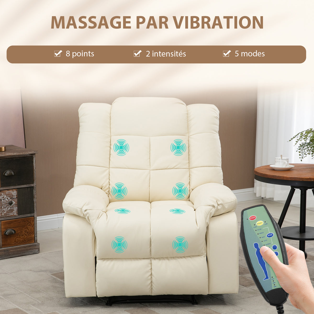 Fauteuil de massage fauteuil de relaxation massant dossier inclinable repose-pied fauteuil TV revêtement synthétique