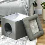 Maison niche pour chat 2 niveaux avec coussin moelleux en peluche - 36,5 x 36,5 x 33 cm gris