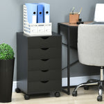 Caisson bureau mobile, meuble rangement bureau sur roulettes, 5 tiroirs, 40 x 40 x 67 cm, noir