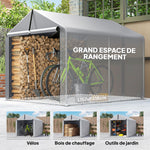 Abri de jardin tente de stockage imperméable abri moto porte enroulable, pour vélo moto 162 x 221,5 x 163 cm, gris clair