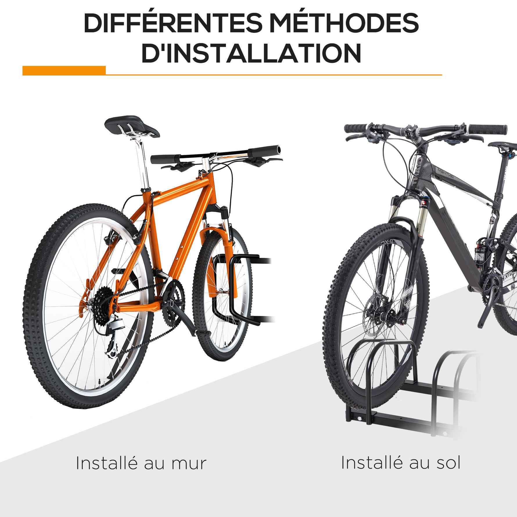 Râtelier 3 vélos -  - rangement pneu 65 mm sol ou mural - pour VTT enfants BMX - 76 x 33 x 27 cm - acier - noir