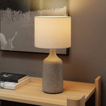 Lampe de Table avec Base en Céramique et Abat-Jour en Lin, Lampe de Chevet Rétro avec Culot E27, Blanc et Sable