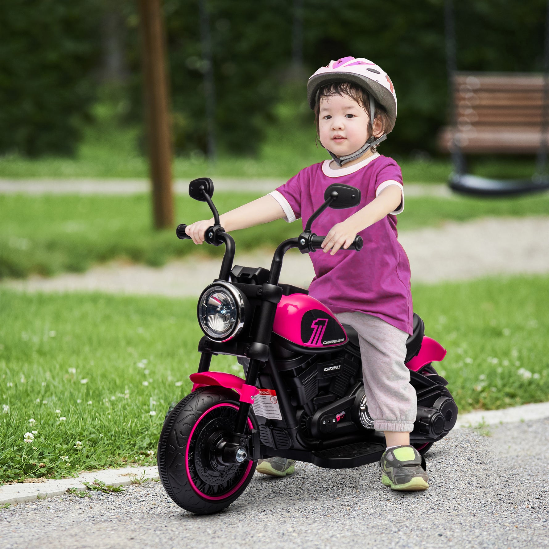Moto électrique pour enfants 3 km/h 6V avec phare LED 2 roues d'entraînement de 18 à 36 mois avec moteur puissant rose