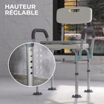 Tabouret de Douche Réglable en Hauteur à 5 Niveaux, Chaise de Douche, Accoudoirs Rembourrés et Coussin Amovible, Gris