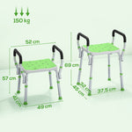 Tabouret de douche pour personnes âgées et handicapées avec accoudoirs, hauteur réglable, patins antidérapants, vert