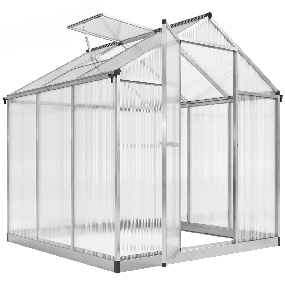 Serre de jardin en aluminium polycarbonate, serre avec fenêtres supérieures réglables, porte battante, abri extérieur résistant aux intempéries pour plante fleur, 242x190x195 cm, transparent