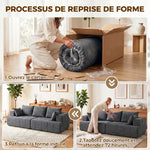 Canapé 3 places en chenille 248 cm, canapé salon moderne, large assise rembourrée, coussins à ressorts, gris