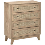 Commode 4 tiroirs meuble de rangement cannage en rotin aspect bois clair 80 x 35 x 95 cm