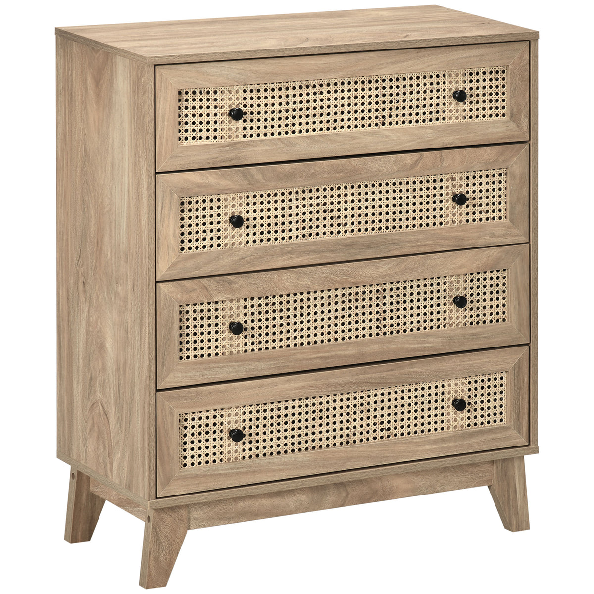 Commode 4 tiroirs meuble de rangement cannage en rotin aspect bois clair 80 x 35 x 95 cm
