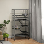 Cage pour rongeurs multifonction 4 plateformes 3 rampes 4 portes dim. 80L x 52l x 159H cm acier gris argenté noir