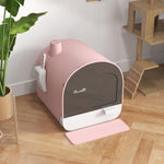 Bac à litière pour chat avec porte battante pelle et filtre inclus dim. 43L x 44l x 47H cm rose