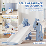 Toboggan pour enfants 3 en 1 en forme de girafe avec panier de basket, escalade et ballon, 106 x 51,5 x 52 cm, bleu
