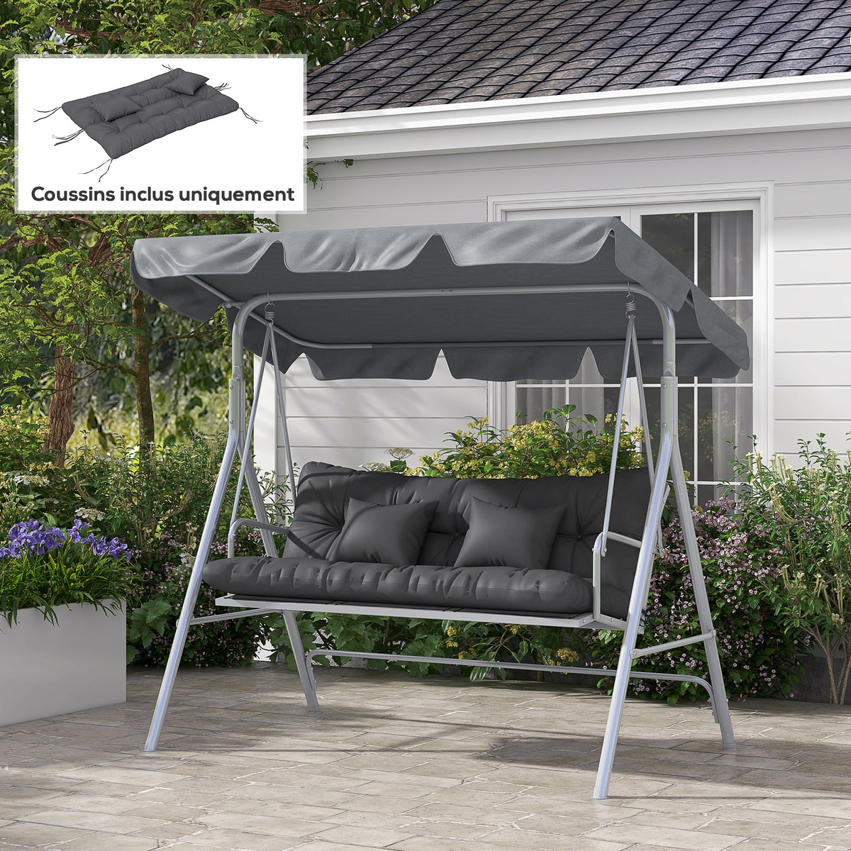 Ensemble de 4 coussins d'extérieur pour balancelle de jardin, 1 coussin d'assise coussins de dossier et 2 oreillers