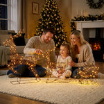 Set di 2 Renne di Natale con Slitta Luminosa 3 Pezzi, 240 LED Bianco Caldo, 8 Modalità e Timer, 78x22x105cm, Marrone