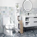 Meuble colonne salle de bain armoire de salle de bain avec tiroirs étagères ouvertes placard 15 x 33 x 136,8 cm blanc
