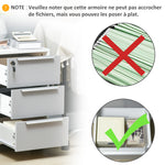 Caisson de bureau à roulettes avec 3 tiroirs et serrure pour dossiers 40 x 40 x 63,5 cm blanc et gris