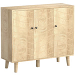 Buffet Cuisine, Meuble de Rangement avec 3 Portes à Motif Chevron et Pieds en Bois de Pin, 88,3x30x76cm, Bois Naturel-0
