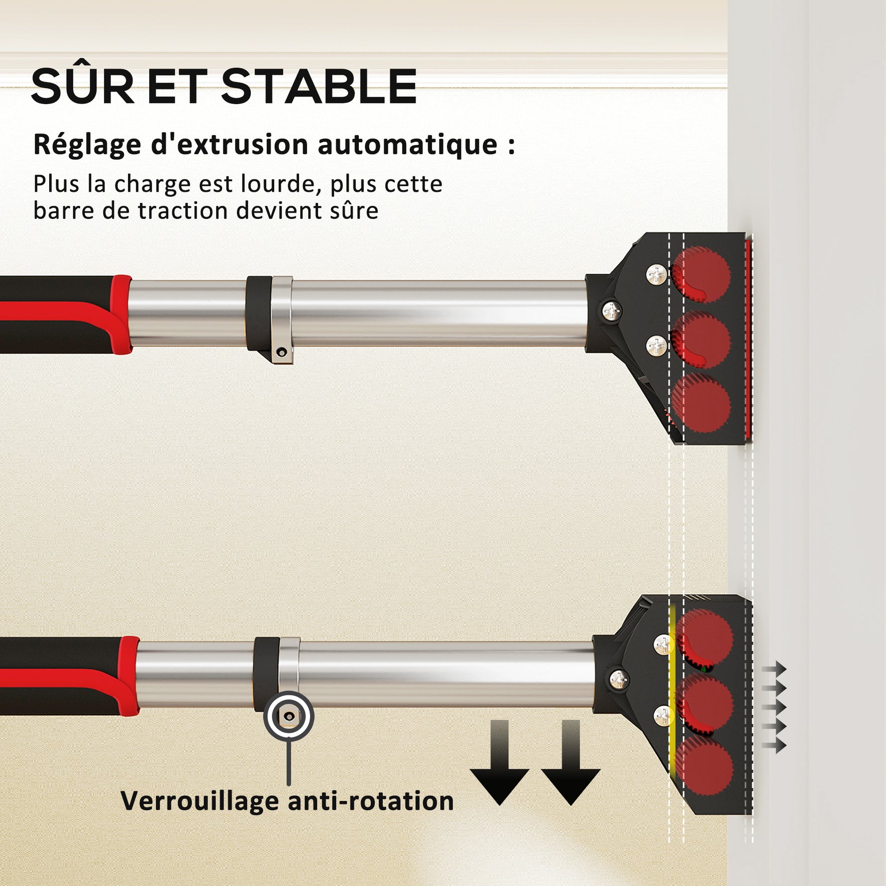 Barre de traction pour porte, barre de musculation pour cadres de porte sans vis - longueur ajustable (92-124cm)
