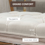 Banc Banquette classique capitonné 80cm bout de lit Rembourrée en lin - bois d'hévéa sculpté, patiné - Crème