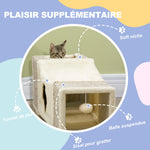 Tunnel pour chat intérieur jouets pour chats avec balle suspendue entrées multiples en sisal 98 x 30 x 30 cm crème