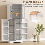 Kitchen tall sideboard, acrylic display cabinet, 4 doors, 10 compartments, 8 shelf racks, 60 x 40 x 162 cm, white