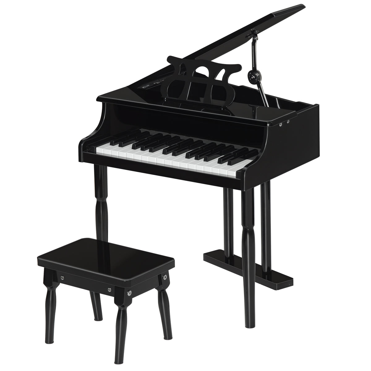 Piano à queue enfant en bois Piano enfant clavier de piano 30 touches - tabouret et pupitre inlus - Instrument de Musique - MDF noir