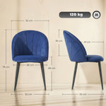 Lot de 2 chaises de salle à manger, chaises de cuisine rembourrées sans accoudoirs, pieds en acier, 52x55x79cm, bleu