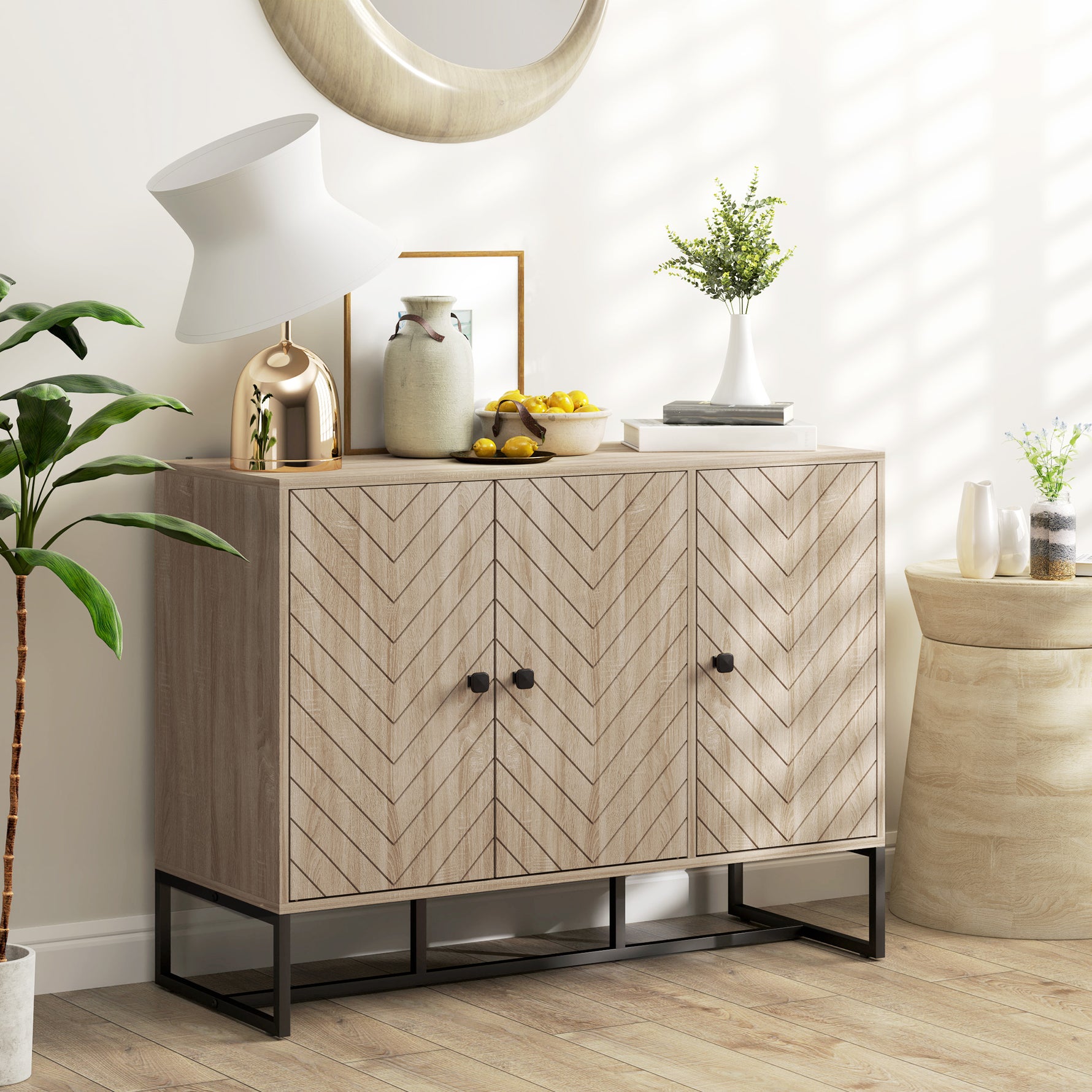 Buffet salon meuble de rangement armoire de cuisine avec placard 2 portes et étagères réglables 108 x 40 x 80 cm, chêne
