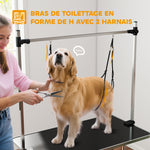 Table de toilettage pour chien pliante potence H-forme inox réglable 2 sangles panier 107 x 60 x 164 cm noir