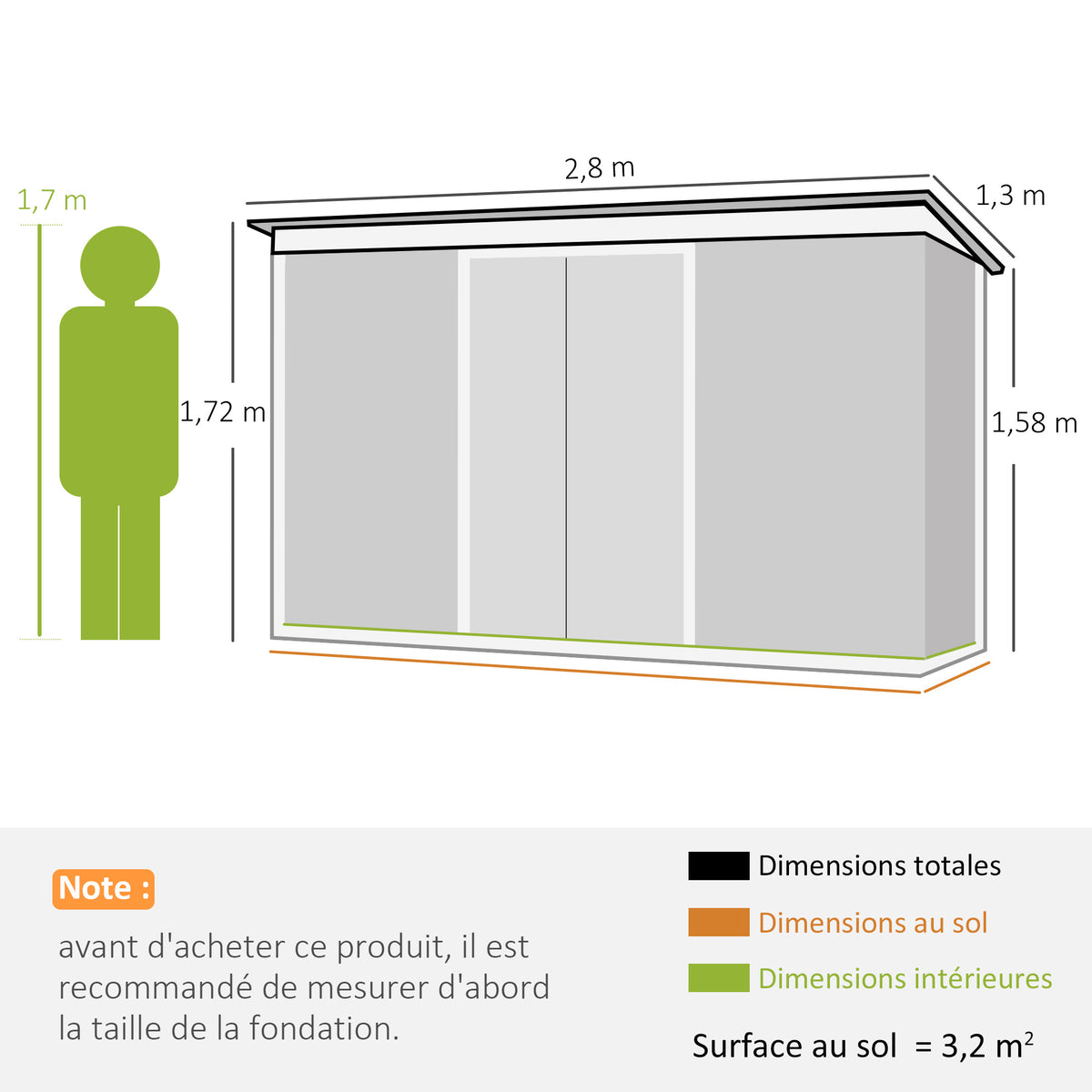 Abri de Jardin 3,6 m² Remise à Outils avec kit de fondation en Acier galvanisé avec Portes coulissantes Vert clair