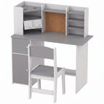 Kinderbureau met stoel, studeertafel, verstelbare tablethouder, pennenhouder, kurkbord, 5-12 jaar, grijs
