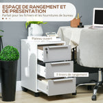 Caisson de bureau à roulettes avec 3 tiroirs et serrure pour dossiers 40 x 40 x 63,5 cm blanc et gris