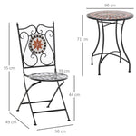 Ensemble Bistro 2 Places 3 pièces Style Fer forgé mosaïque céramique Motif Rose des Vents chaises Pliables