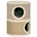 Tonneau à gratter pour chat arbre à chat sisal naturel et herbiers marins recouvert de peluche 35,5x35,5x49cm kaki café