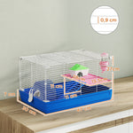 Cage Hamster, Cage Rongeur à 2 Niveaux, Base Amovible pour Nettoyage Facile, Cabane, Roue d'Exercice, 47x30x27cm, Bleu