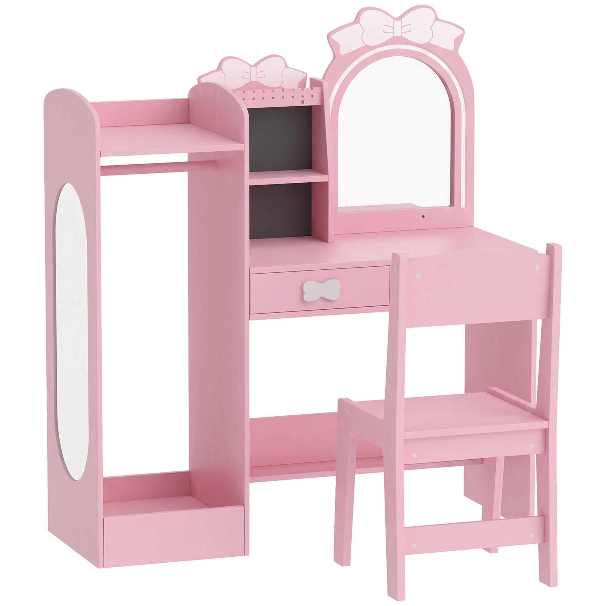 Coiffeuse pour Enfants avec Tabouret et Miroir Lumineux à 2 Couleurs en Acrylique, Coiffeuse Bureau Fille 3-8 Ans, Rose