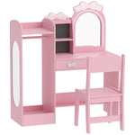 Coiffeuse pour Enfants avec Tabouret et Miroir Lumineux à 2 Couleurs en Acrylique, Coiffeuse Bureau Fille 3-8 Ans, Rose