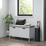 Banc meuble à chaussures, 2 placards, meuble d'entrée avec coussin rembourrée, 84l x 35P x 50H cm, blanc