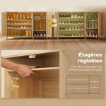 Meuble à chaussures en bambou 18 paires, armoire à chaussures avec portes persiennes et étagères réglables, bois naturel
