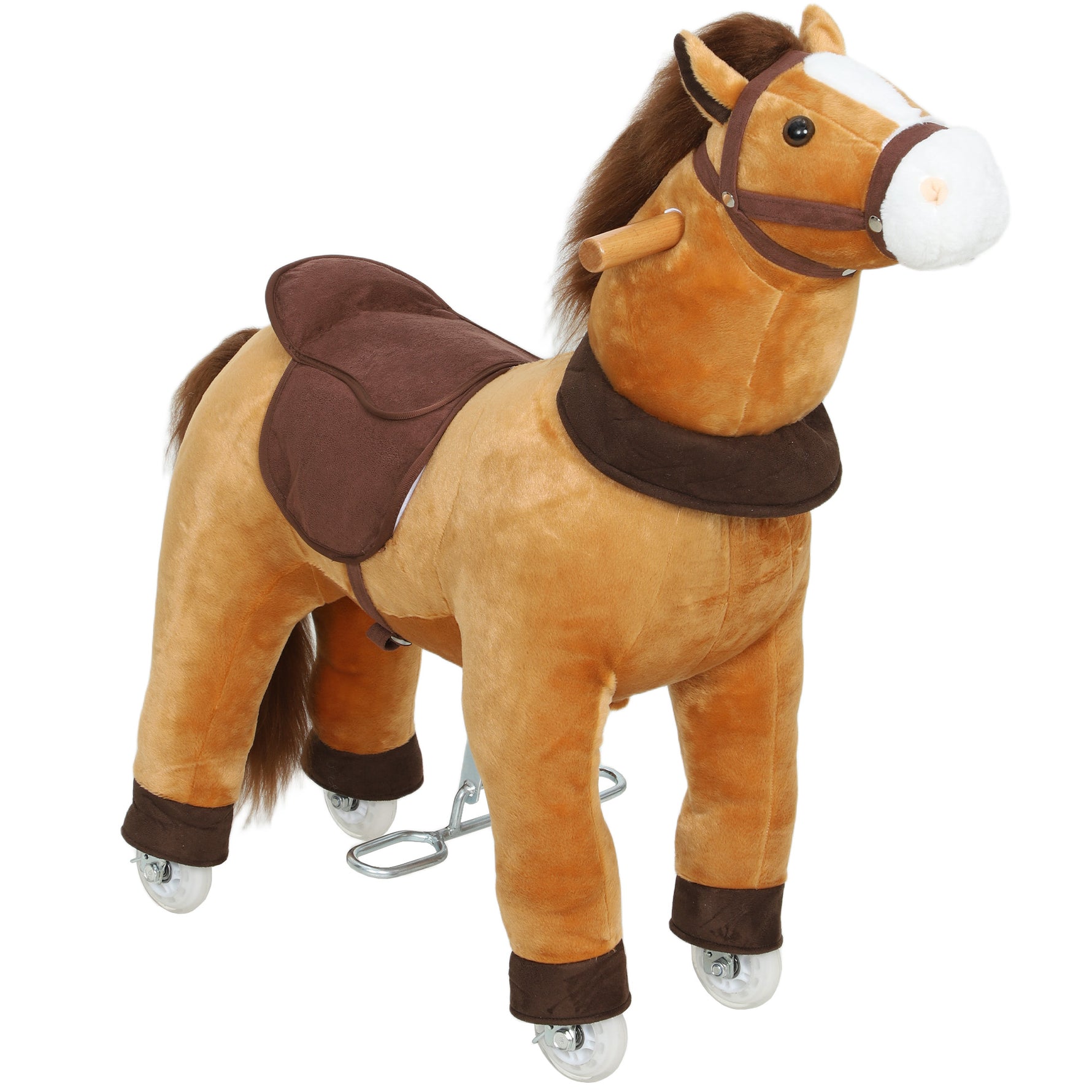 Cheval à Monter pour Enfant, Cheval à Roulettes en Peluche, Poignée, 75 cm de Haut, pour 3 à 5 Ans, Marron