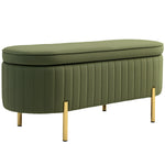Banc de rangement, bout de lit en velours avec couvercle, pieds en métal, capacité 72 L, 108x44x43,5cm, vert foncé