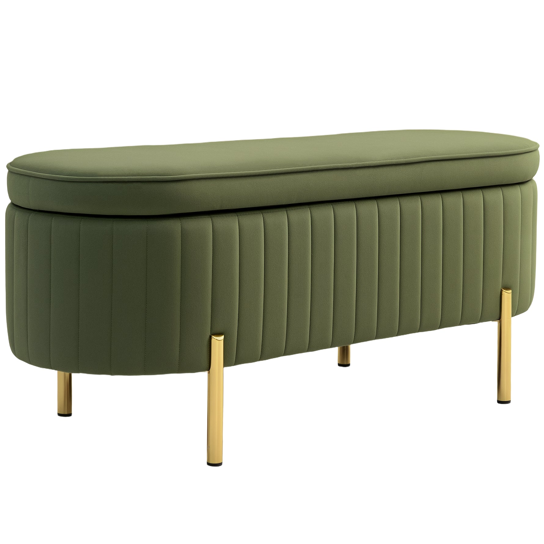 Banc de rangement, bout de lit en velours avec couvercle, pieds en métal, capacité 72 L, 108x44x43,5cm, vert foncé