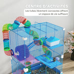 Cage pour hamster rongeur 4 étages avec tunnels mangeoire roue maison échelles 46 x 30 x 58 cm bleu
