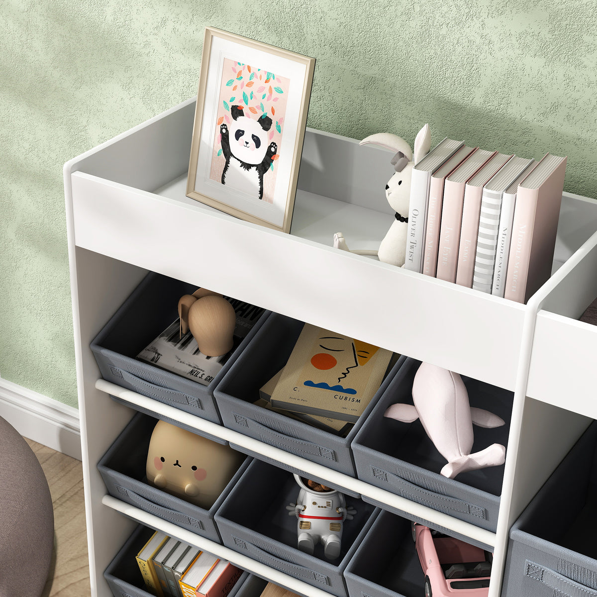 Étagère à jouets pour enfants étagère à livres 11 bacs de rangements en tissu non tissé 105 x 30 x 80 cm blanc