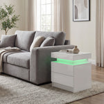 Table de chevet table de nuit lumière LED RVB panneau haute brillance avec 2 tiroirs pour salon chambre à coucher blanc
