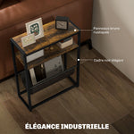 Tavolino da divano con ripiano e portariviste struttura in acciaio design industriale - 43L x 18P x 56A cm
