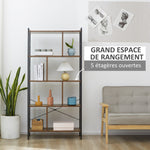 Bibliothèque étagère de rangement à 5 niveaux avec compartiments ouverts 74 x 30 x 157,5 cm brun rustique et noir